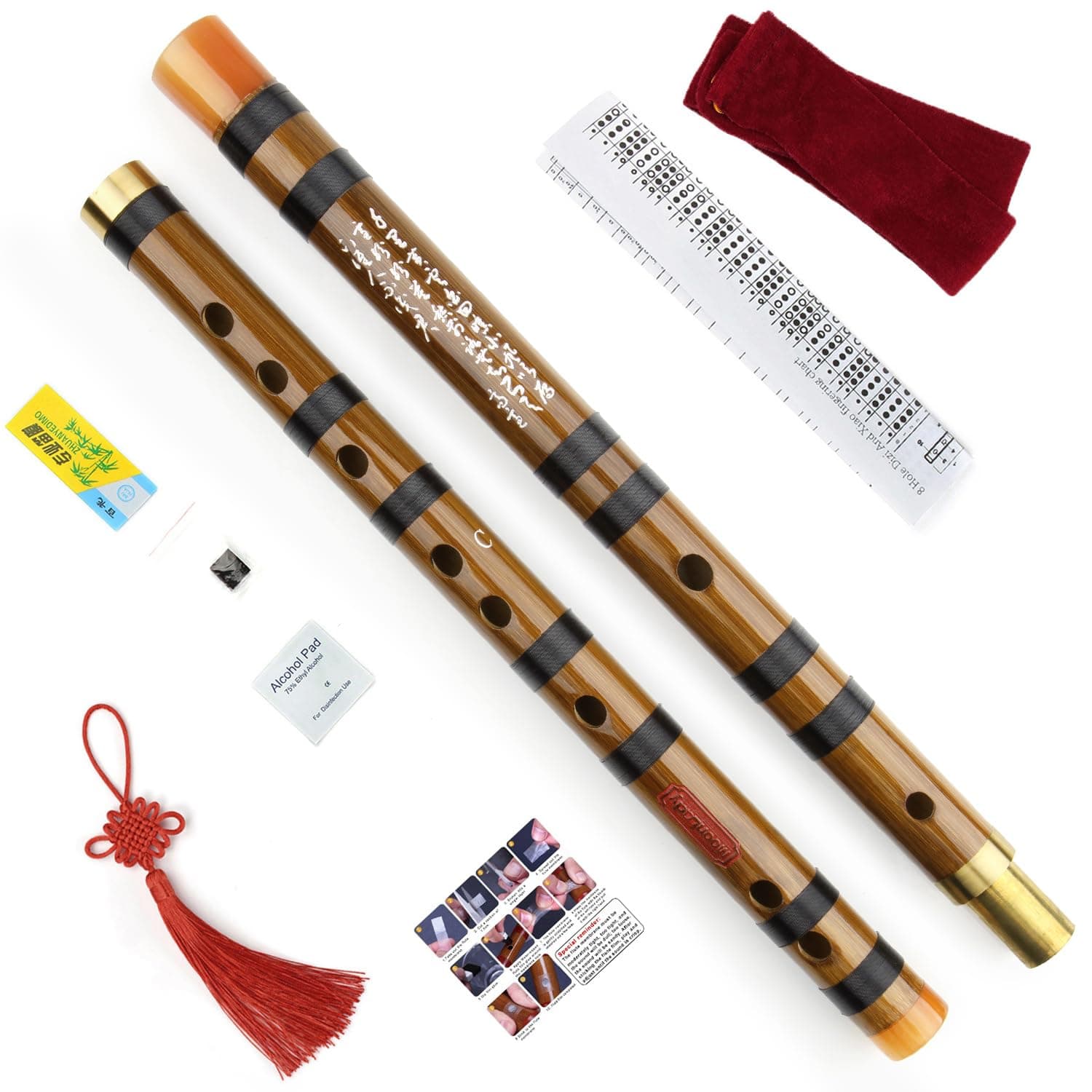 Separable Brown Bamboo C Key Flute with Black Line Chinese Musical Instrument