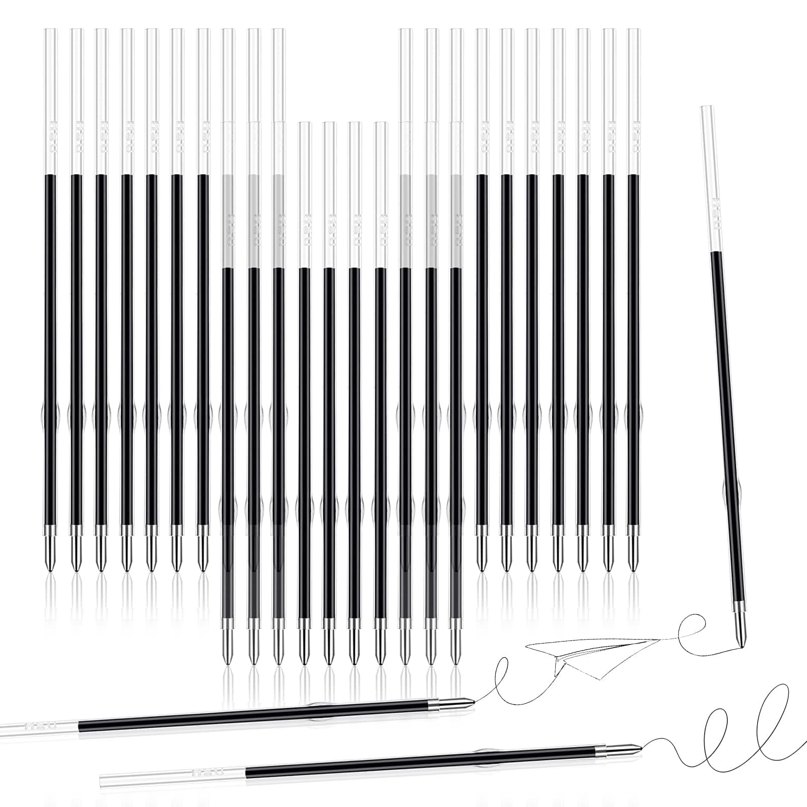 30 Pcs 0.7mm Black Ink Retractable Pen Refills