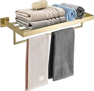 TURS Bathroom Towel Rack Brushed Gold Towel Shelf with Towel Bar Stainless Steel Wall Mounted Towel Holder Towel Rail