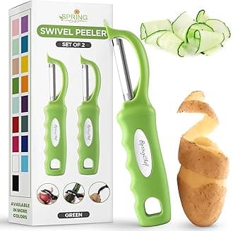 Spring Chef Premium Green Swivel Vegetable Peeler Set of 2, Stainless Steel Apple Peeler for Kitchen with Soft Grip Handle, Dishwasher Safe, Perfect for Potato, Carrot, Veggie, Fruit, Apple, Mango