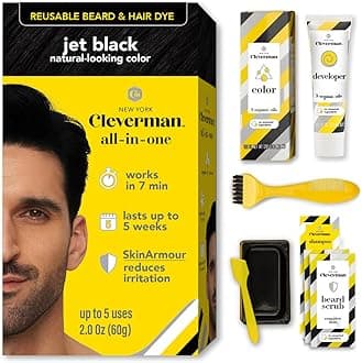 Cleverman Jet Black Hair & Beard Dye for Men, All-in-One Reusable Kit - Mens Color For Natural-Looking Gray Coverage, Professional-Quality and Ammonia-Free for Hair, Beard & Gray Mustache
