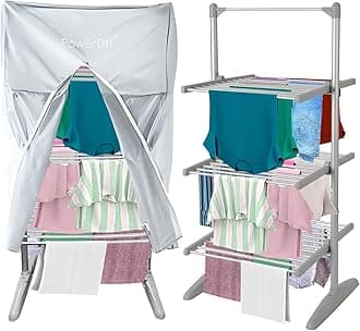 Electric Heated Clothes Airer with 3 Tiers – 30 Drying Rails, Foldable Slimline Design, 21m Hanging Space, 15kg Capacity, Energy-Efficient Indoor Laundry Dryer