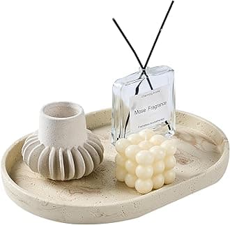 Natural Travertine Textures Tray, 13" Oval Vanity Decorative Tray for Countertop, Perfume, Candles, Jewelry Dish Tray