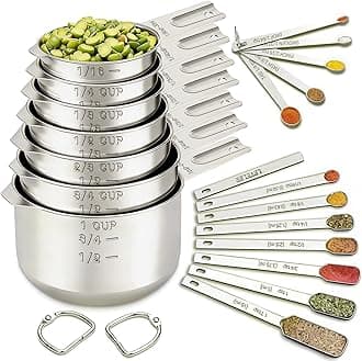 Measuring Cups and Spoons Set of 20, 7 Stainless Steel Nesting Measuring Cups & 7 Spoons, 1 + Leveler & 5 Mini Measuring Spoons for Cooking & Baking