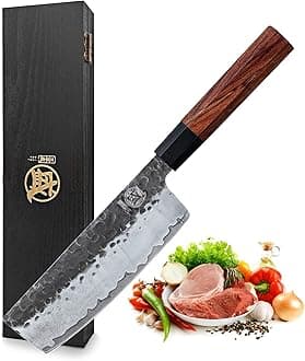MITSUMOTO SAKARI Professional Chef Knife, High Carbon Stainless Steel Kitchen Japanese Knife, 7 inch Hand Forged Kitchen Vegetable Knives (Rosewood Handle & Sandalwood Box)