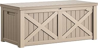 120 Gallon Large Deck Box, Upgraded Resin Outdoor Storage Boxes w/Flexible Divider, Waterproof Cushion Storage Bench for Patio Furniture, Pool Supplies, Garden Tools - Lockable, Taupe