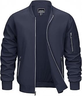 CRYSULLY Men's Bomber Jacket Lightweight Spring Fall Casual Windbreaker Full Zip Waterproof Outwear Coats Navy Blue M