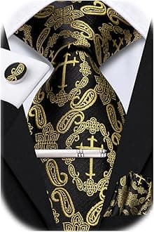 Hi-Tie Classic Mens Silk Ties Set 4 PCS Necktie Pocket Square Cufflinks Clip Pin Solid Strip Paisley Tie