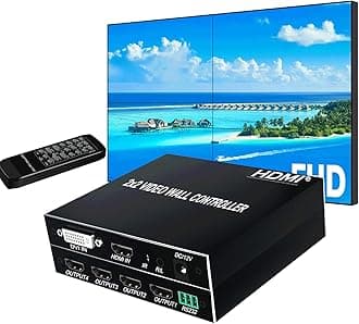 2x2 HDMI Video Wall Controller, HDMI & DVI Support 4K Input TV Wall Controller,1080P Output TV Wall Processor, IR Remote & RS232 Control,180 Degree Rotate 1x2,1x3,1x4,2x2,2x1,3x1x4x1 Video Wall