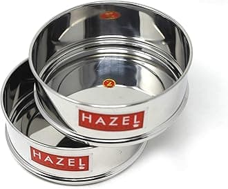 Hazel Cooker Container Small Size| 900 ml Cooker Mini Vessel Set | Glossy Finish Stainless Steel Utensil Set| Rice Cooker Dabba,Stackable Cooker Separator, Set of 2