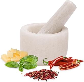 Alliance Mortar and Pestle Set - Premium Stone Pestle and Mortar Bowl & Grinder - Spice Herb Crusher Pesto Guacamole Maker for Kitchen - 3.3" (8.5cm) Diameter - White Marble