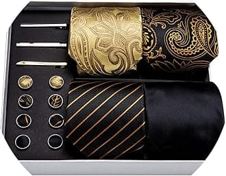 Barry.Wang Designer Mens Tie Sets Collection, Eleagnt Gift Box Tie Clips Handkerchief Cufflink Set