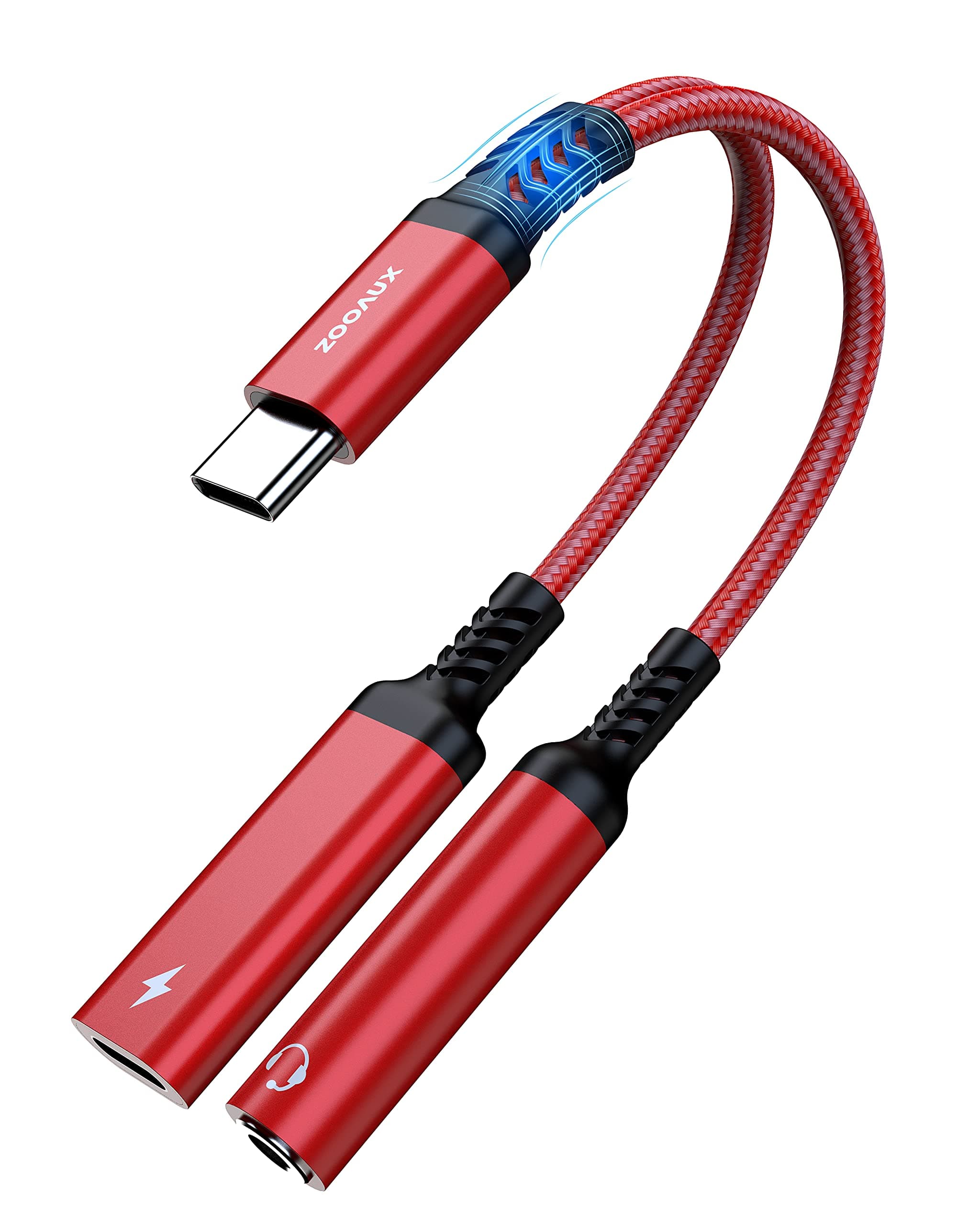 USB C to 3.5mm Headphone and Charger Adapter,2 in 1 USB C to Aux Audio Jack with PD 60W Fast Charging Dongle Cable Cord for S23/S22/S21 Ultra, iPad Pro,Pixel4 3 XL (Red)