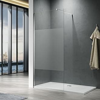 ELEGANT Walk in Shower Enclosure 8mm Half Frosted Easy Clean Safety Glass Shower Cubicles Wet Room Shower Screen Bath Screen 900mm