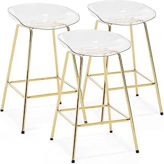 26" Counter Height Bar Stools Set of 3, Modern Backless Barstools with Clear Plastic Seat for Kitchen Island Breakfast Island Stools Bar Chairs, Gold Metal Legs