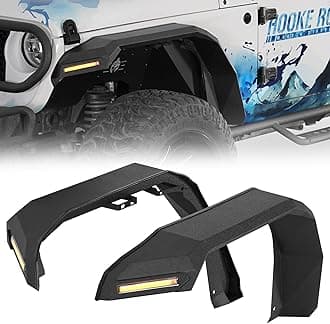 Hooke Road JL/JT Rugged Front Fender Flares for 2018-2026 Jeep Wrangler JL & Gladiator JT, 2PCS Flat Steel Fenders w/LED Turn Signal Lights