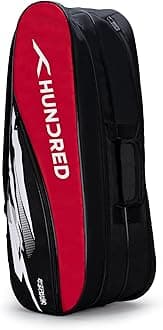 Hundred Cosmogear Badminton Kit-Bag (Black/Red)|Double Zipper|Bag with Front Zipper Pocket, Polyester