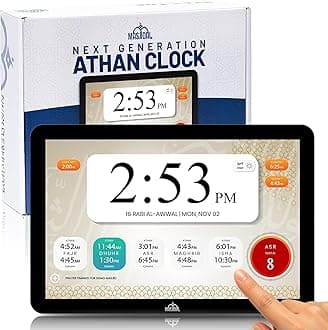 Masjidal 14 Inch Azan Clock - Touch Screen Sync With Mosque, Full Color HD Display - Home, Office, Desk, Wall - Muslim Digital Decorative Frame - Black