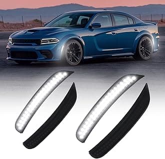 LED Side Marker Lights White Compatible With Dodge Charger 2015-2023, White Front & Rear Bumper Marker Lamps Smoked Len, Pack of 4