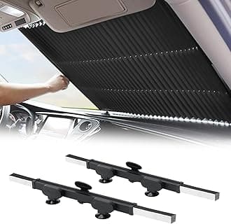 2PCS Retractable Car Sun Shades - Accordion Foldable Windshield Sunshade Blocks 99% UV Rays, Keep Cool, Large Size Sunscreen for Maximum Protection, Prevents Interior Sun Damage - Fits Various Models