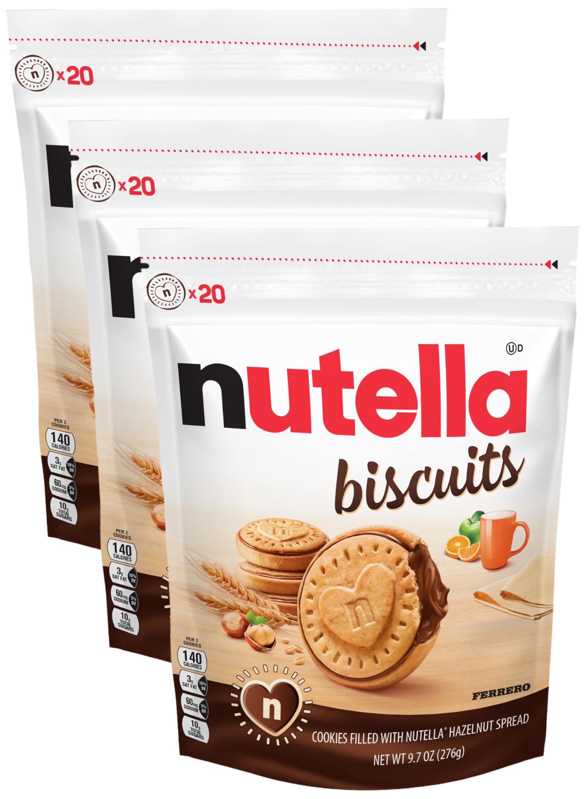 Nutella Biscuits, Hazelnut Spread With Cocoa, Sandwich Cookies, 20-Count Bag (Pack of 3)