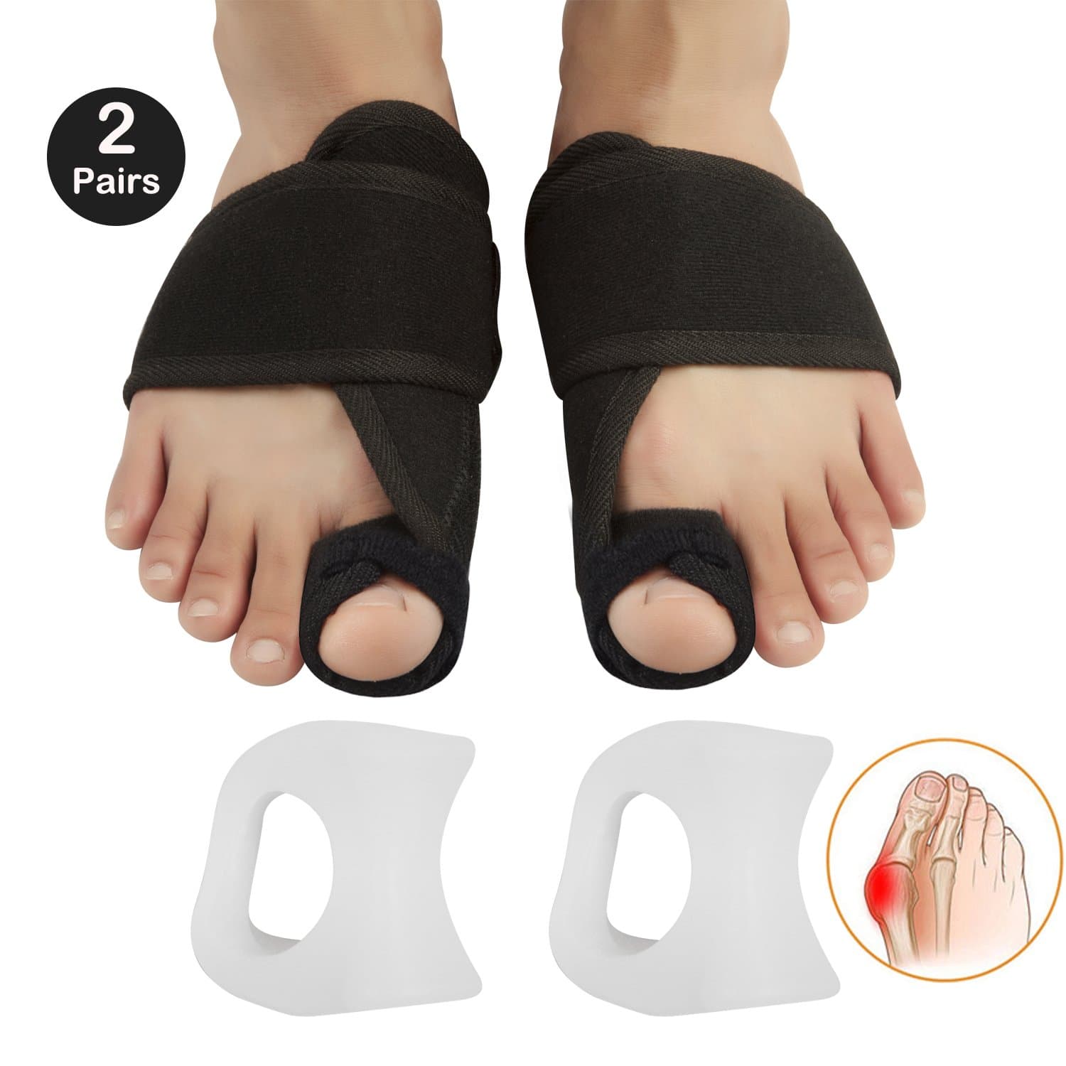 Bunion Corrector & Bunion Splint kit,EAUOH Pain Relief Big Toe Straightener Plus 1 Pair Gel Toe Separators - Bunion Brace/Wrap for Hammer Toe,Hallux Valgus,Overlapping Toe,Orthopedic Toe
