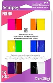 Sculpey Premo: Multipack - Classic Mixing Colors - 12 Shades, 1oz Bars, Sampler Pack, Non-Toxic, Sculpt-Model Projects, Adult Arts-Crafts Supplies
