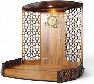 - Chants® Bappa Beautiful Wooden Wooden Pooja Mandir for Home or Puja Temple Stand for Office and Shops with Led spot Light for Table top only