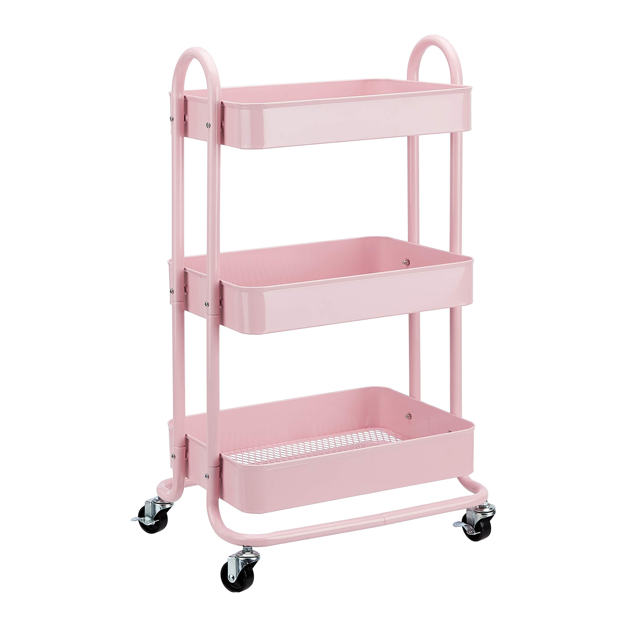 - Amazon Basics 3-Tier Rolling Utility or Kitchen Cart, Lockable Wheels, Multifunctional Storage, Metal Storage Organizer, Portable, Dusty Pink