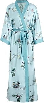 Aensso Long Soft Lightweight Silky Kimonos Robes for Women, Luxury Japanese Floral Womens Kimono Robe