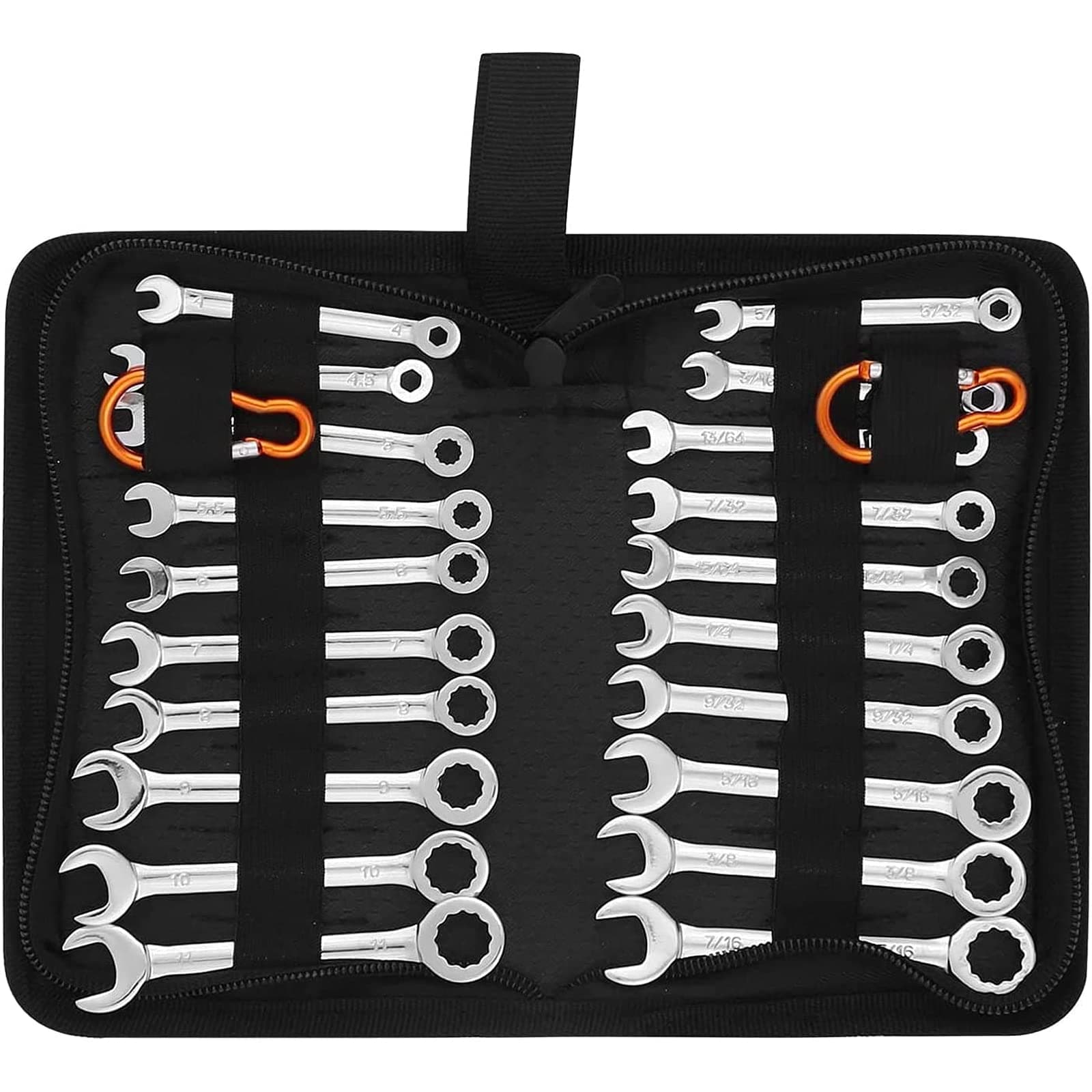 Premium Midget Wrench Set - 22-Piece Mini Combination Wrench Set Metric & SAE Ignition Wrench Sets 4-10mm & 5/32'' to 7/16'' Lightweight Small Carry Pouch