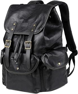 BaoshaVegan Leather 15.6 inch Laptop Backpack Hiking Camping Backpack Satchel Bookbag Travel Business Casual Backpack CN-01