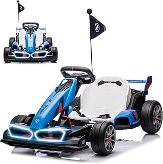 36V Electric Go Kart for Kids, Licensed BMW Battery Powered Drift Racing Go Kart, 7.5 MPH Drift Kart with Dual 300W Powerful Motor, Kids Race Pedal Go Karting Car w/Adjustable Speed, Blue