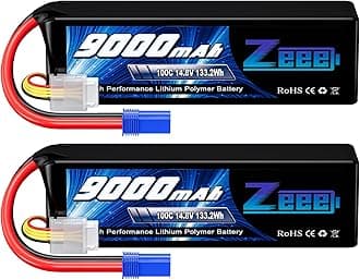 4S Lipo Battery 9000mAh 14.8V 100C Soft Case RC Battery EC5 Connector with Metal Plates for RC Car Truck Tank Racing Models (2 Pack)