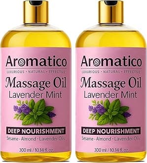 AROMATICO - Lavender Mint Massage Oil. Seductive, Sensual Oil for Date Nights. Intimate, Romantic Massage Oil for Couples. Non-sticky Formula, 100% Natural - 300ml Pack of 2