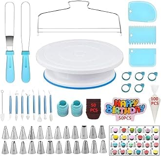 YOQXHY 248 Pcs Cake Decorating Kit with Cake Turntable,Cake Leveler,24 Number...