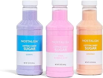 Nostalgia Cotton Candy Flossing Sugar (3-Pack), Grape, Pink Bubble Gum, Orange - Three 16-oz Bottles of Cotton Candy Sugar Mix - 96 Small to Medium Cone Servings