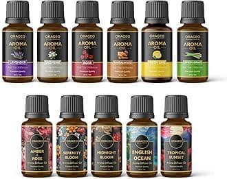 Aroma Diffuser Oil - Pack of 10 Lavender, Lemongrass, Jasmine, Lime, Rose, Sandalwood, Amber Rose, English Ocean Long Lasting Aroma Fragrance Oil for Home, Office, Candles Best For Gifting