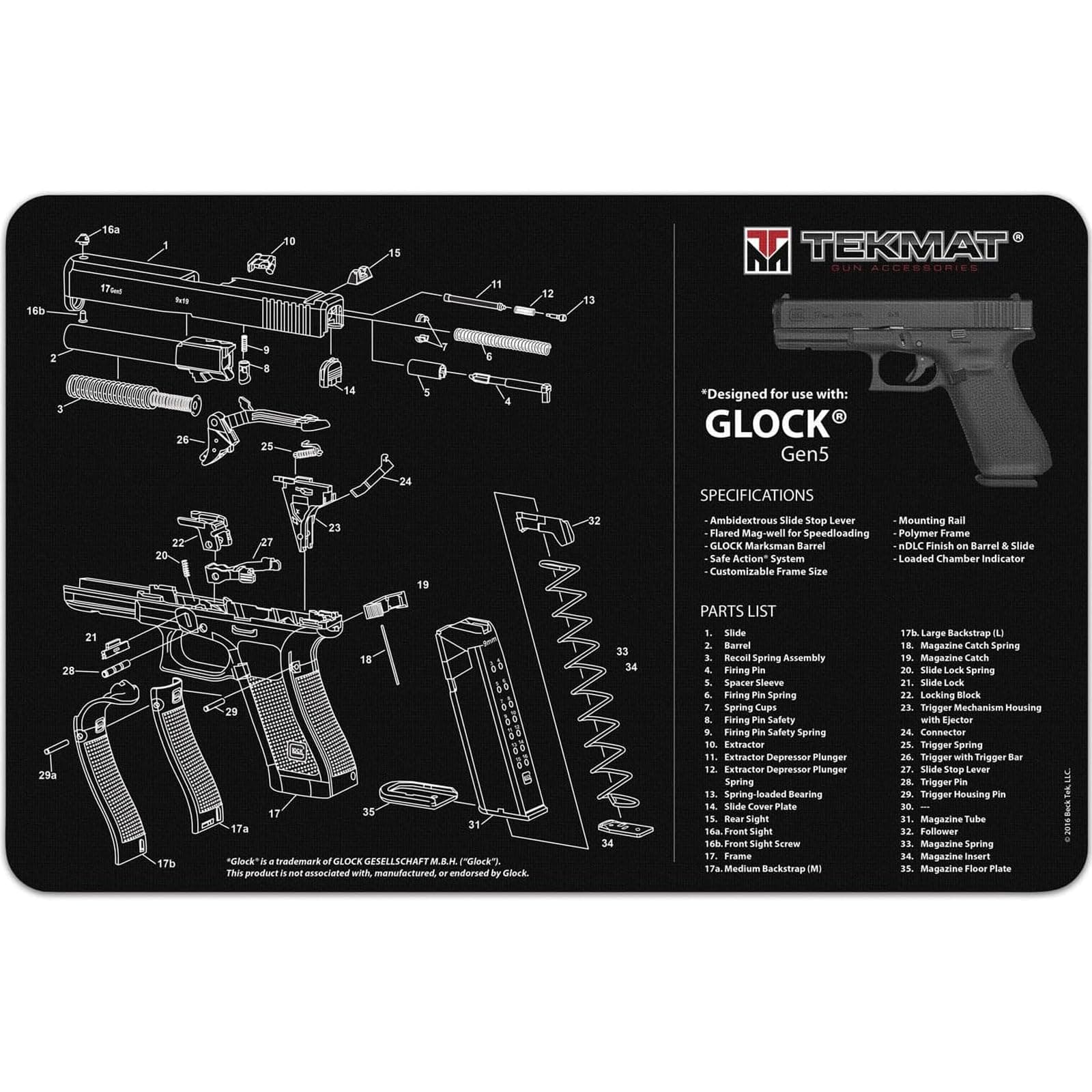 Ultra Handgun Mat 20" x 15" – Gun Cleaning & Maintenance Mat with Non-Slip Rubber Base and Oil-Resistant Surface for Pistols