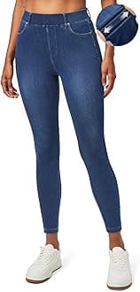 Stretchy Jeans for Women High Waist Pull on Jeggings Tummy Control Skinny Sweatpant Jean Leggings with Pockets Trendy