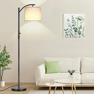 Dimmable Floor Lamp, Arch Floor Lamp for Living Room, Modern Stepless Dimming Floor Lamp with Linen Shade, Tall Lamp for Bedroom Office Dining Room, Black