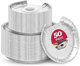 50PC COZZIVITA Round Electric Stove Burner Covers - Stove Top Covers for Electric Stove Thicker Aluminum Foil Burner Liners - Disposable Stove Top Protector (25 * 6 Inch and 25 * 8 Inch)