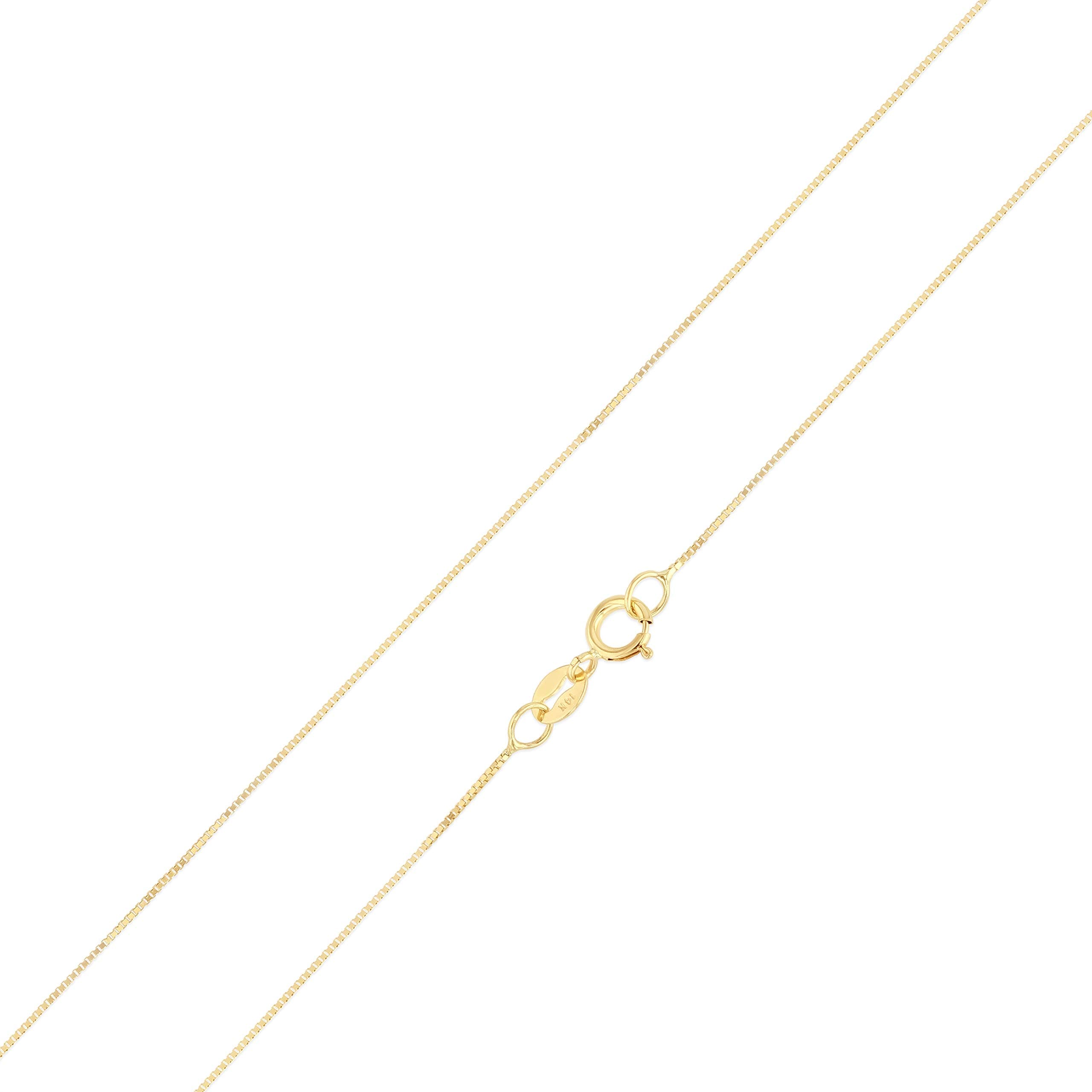 14K Solid YELLOW or WHITE Gold 0.5mm Box Chain Necklace for Women, Real Gold Thin Venetian Link with Secure Spring Ring Clasp, Multiple Lengths 16-24 Inch