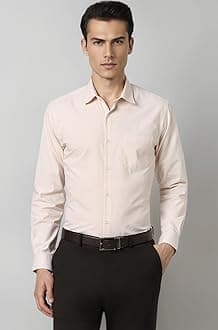 Peter England Men's Slim Fit Full Sleeve Pin-Striped Formal Shirt | Cotton-Rich | Wonder Fabric | Pin Point Oxford