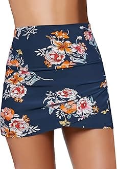 GRAPENT Women's High Waist Tulip Hem Shirring Swim Skirt Swimsuit Bikini Bottom