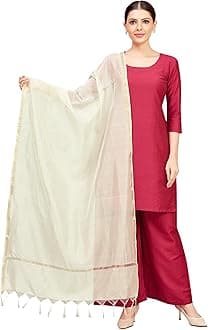 Studio Shringaar Women's Chanderi Silk Blend Handloom Dupatta (32" X 2.35 Meters) (Cream)