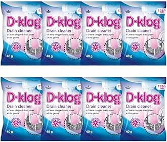 D-Klog Powerful Drain and Sink Cleaner (Pack of 8) | Removes Clogging, Blockages in Wash Basin, Septic Tank, Pipes in 30 Mins | Drain Expert, No Manual Hassle, No plunger for kitchen blocked drains