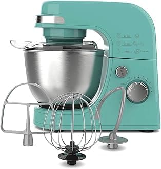 Electric Stand Mixer, 4 Quarts, Dough Hook, Flat Beater Attachments, Splash Guard 7 Speeds with Whisk, Aqua