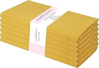 PurpleEssences Set of 6 Hemstitch Cloth Dinner Napkins 100% Cotton - Soft Durable Washable - Ideal for Wedding Spring Summer - Perfect Everyday Use Table Linen 18x18 - Golden Yellow