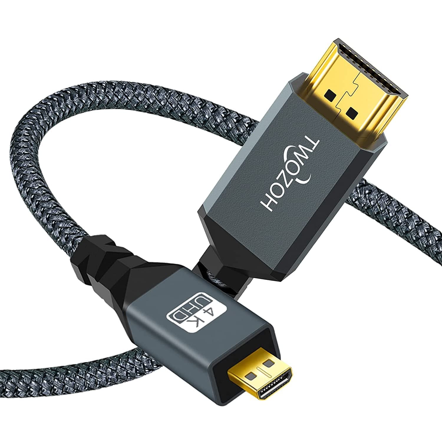 Twozoh 4K Micro HDMI to HDMI Cable 3.3FT, High-Speed Full HDMI to Micro HDMI Braided Cord Support 3D 4K/60Hz 1080p